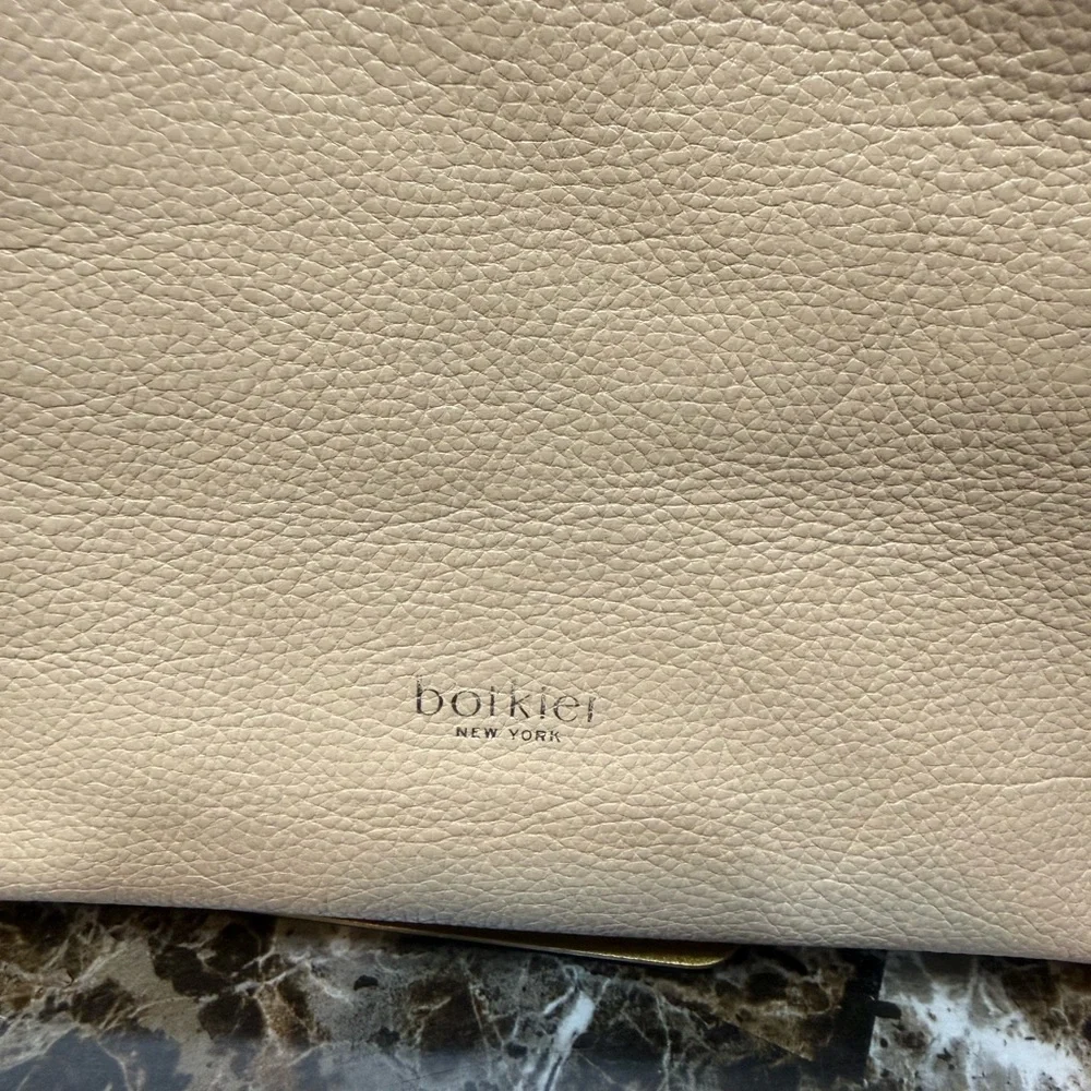 🛍️ BOTKIER New York Nude/Beige Pebbled Leather Tote Bag w/ Logo Web Strap